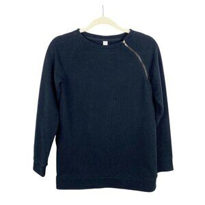 Lole Swane Sweater Tunic Top Zip Shoulder Yoga Black Wide Neck Womens Size XS